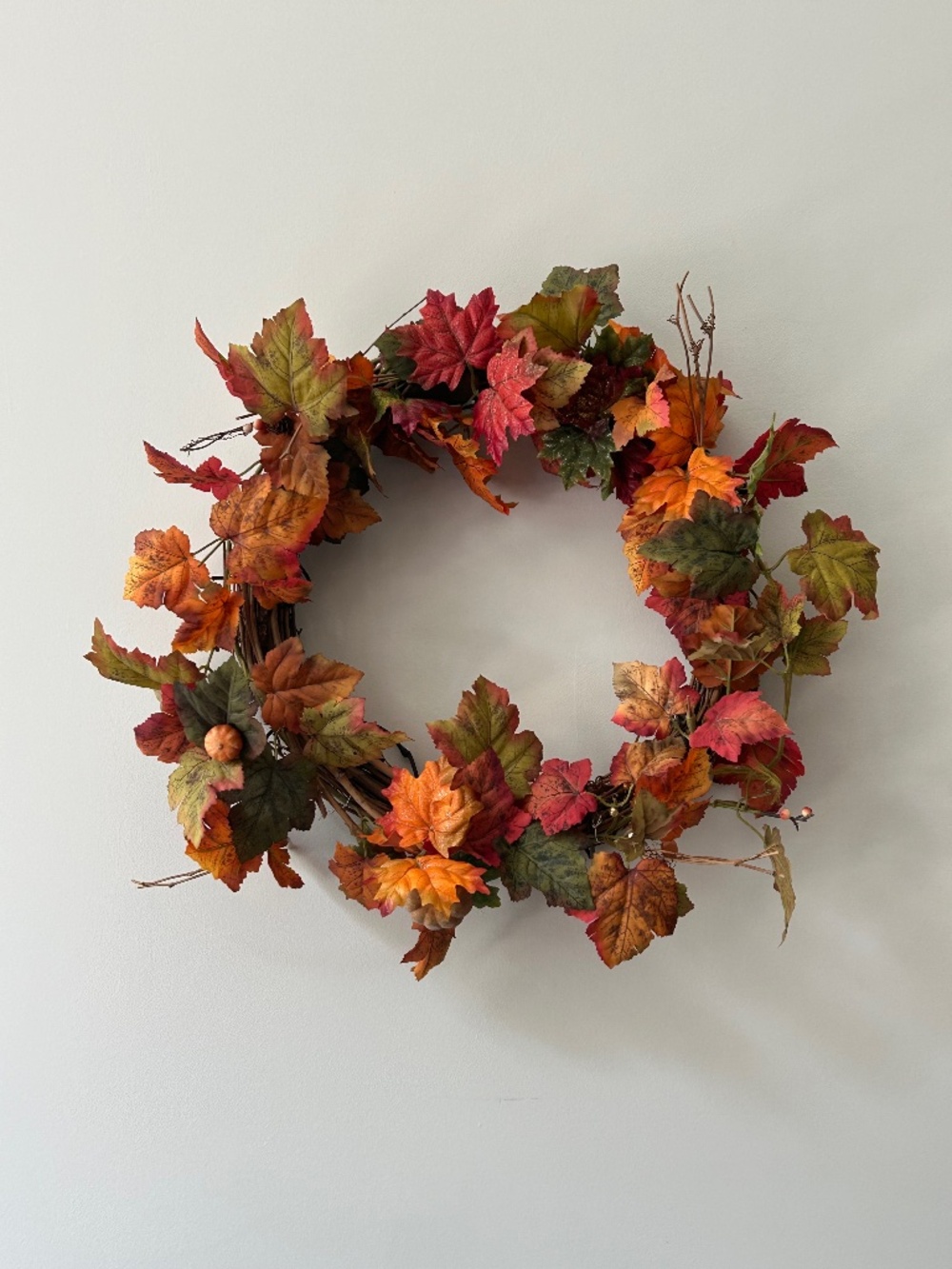Faux Autumn Leaves Wreath 22"